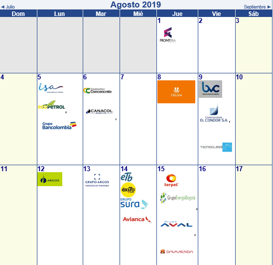 Actualización | Calendario de resultados Bolsa de Colombia para segundo trimestre 2019