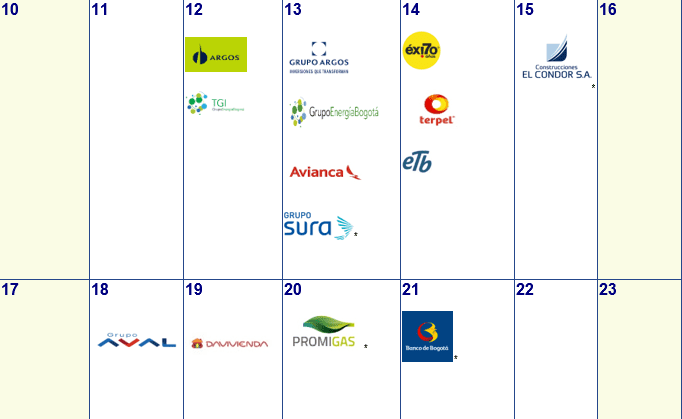 Actualización | Calendario de resultados Bolsa de Colombia para tercer trimestre 2019