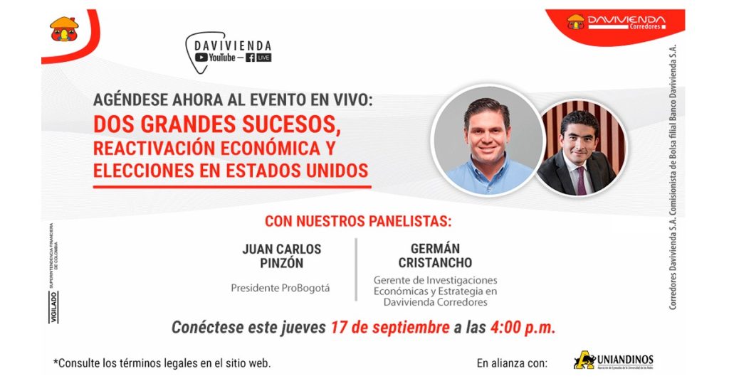 Davivienda Corredores presentará su próximo Live ‘Dos grandes sucesos, reactivación económica y elecciones en Estados Unidos’