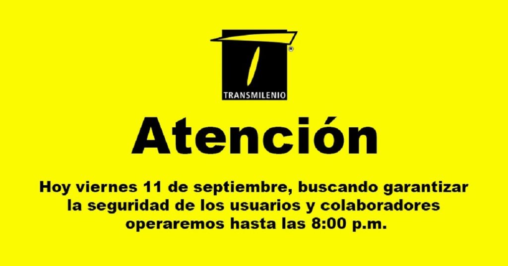 Transmilenio queda suspendido nuevamente después de las ocho de la noche