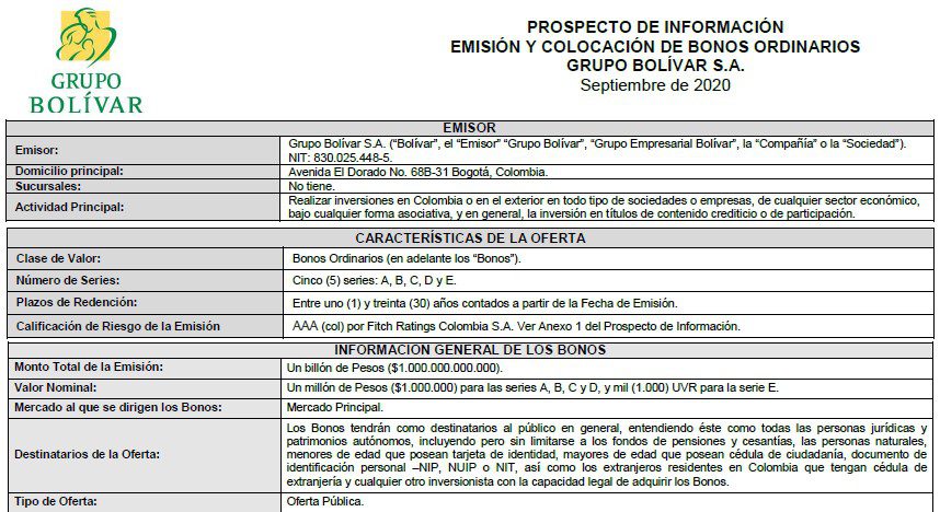 Grupo Bolívar publica prospecto para emitir bonos por $1 billón en Bolsa de Colombia