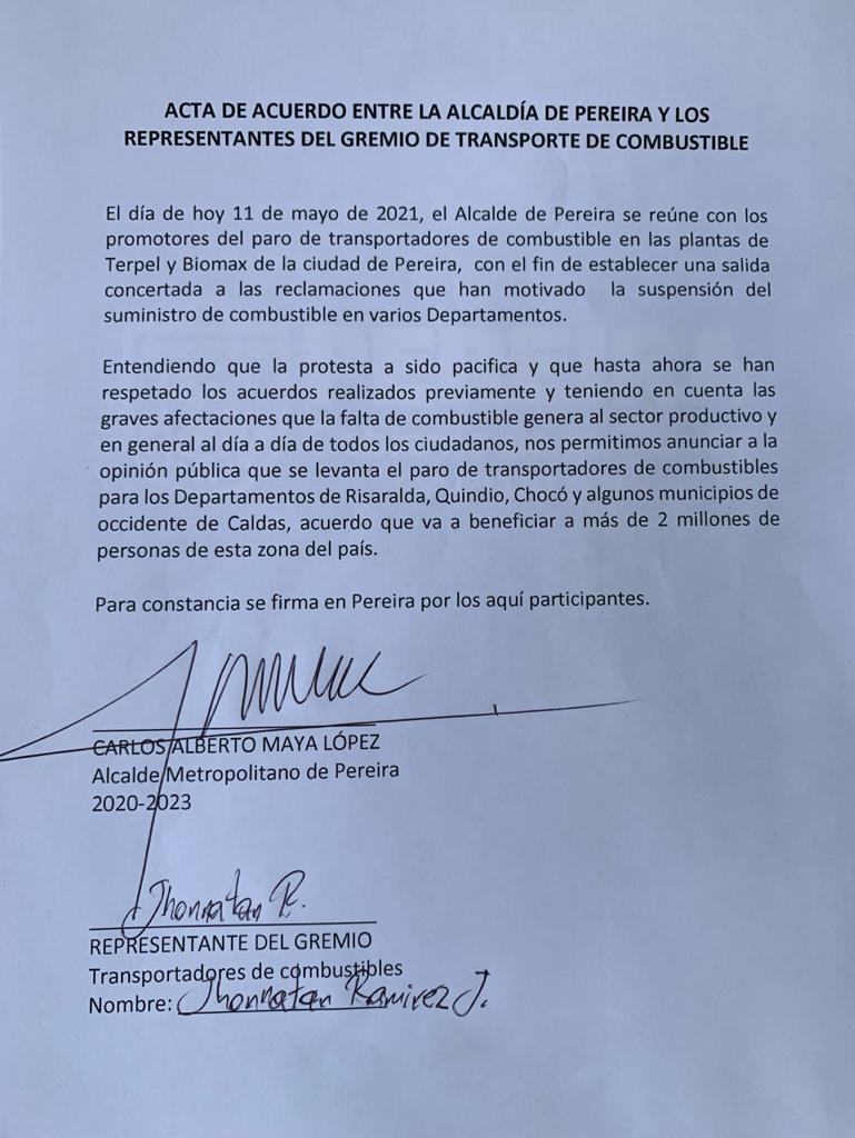 Se levanta paro de transportadores en Risaralda, Quindío y Chocó