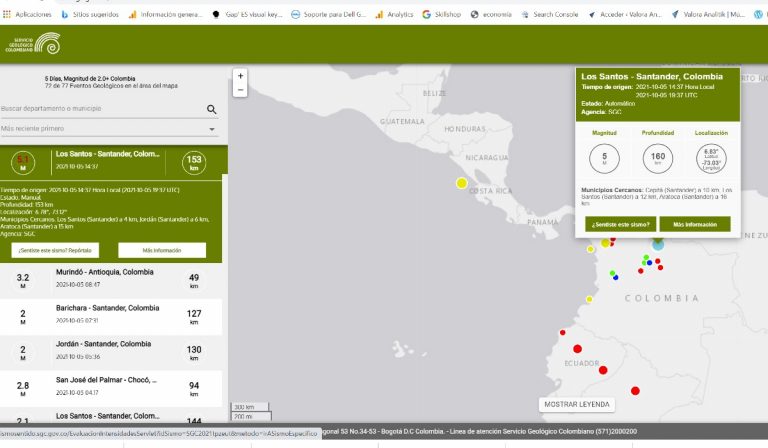 Temblor en Santander fue de 4,9 grados en escala Richter
