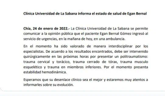 Ciclista Egan Bernal, sufre accidente en Colombia y se pierde la temporada Ciclista Egan Bernal, sufre accidente en Colombia y se pierde la temporada