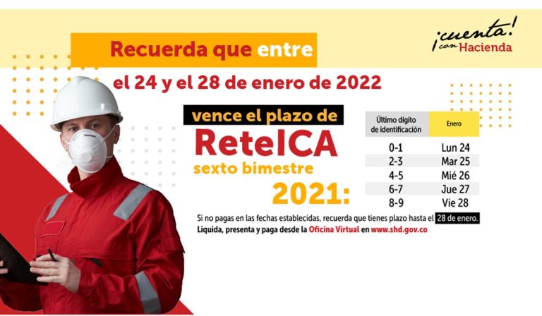 24 a 28 de enero: inician vencimientos de plazo de ReteICA en Bogotá 24 a 28 de enero: inician vencimientos de plazo de ReteICA en Bogotá