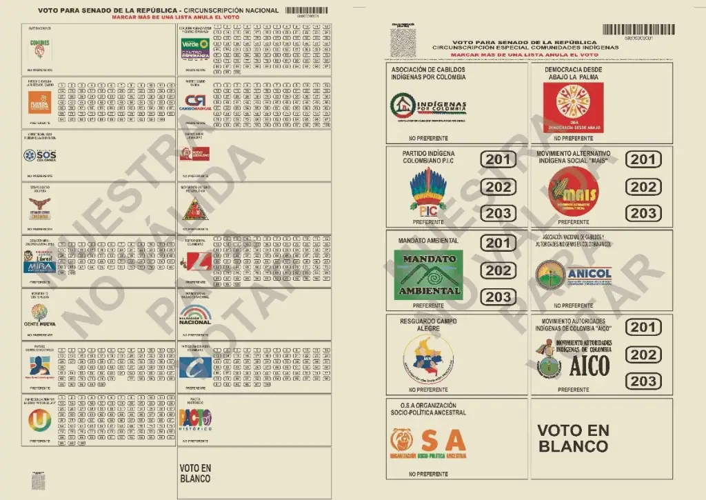 Listos tarjetones para votar en elecciones a Congreso de Colombia en 2022 Listos tarjetones para votar en elecciones a Congreso de Colombia en 2022