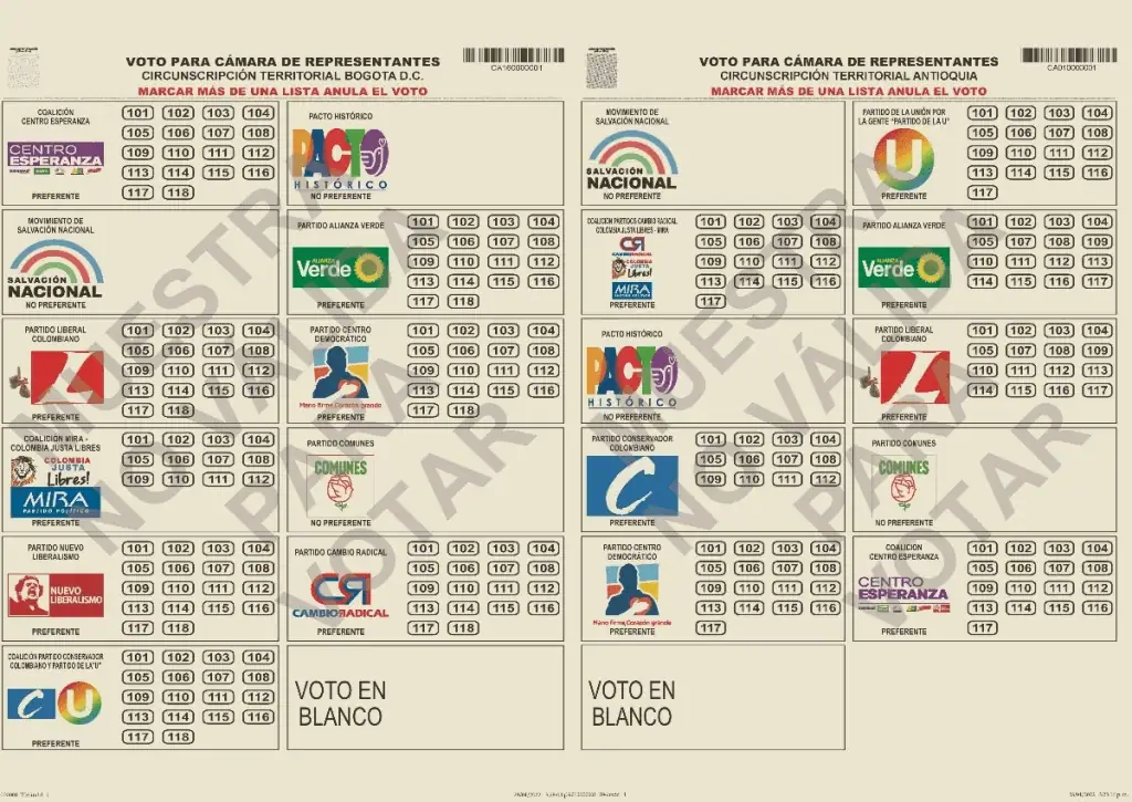 Listos tarjetones para votar en elecciones a Congreso de Colombia en 2022 Listos tarjetones para votar en elecciones a Congreso de Colombia en 2022