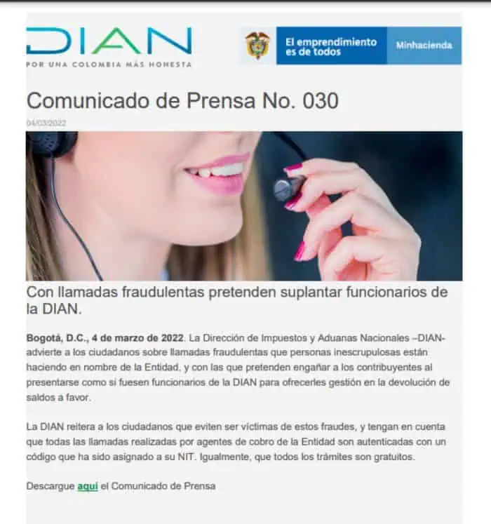 Dian advierte por llamadas fraudulentas hechas a su nombre Dian advierte por llamadas fraudulentas hechas a su nombre