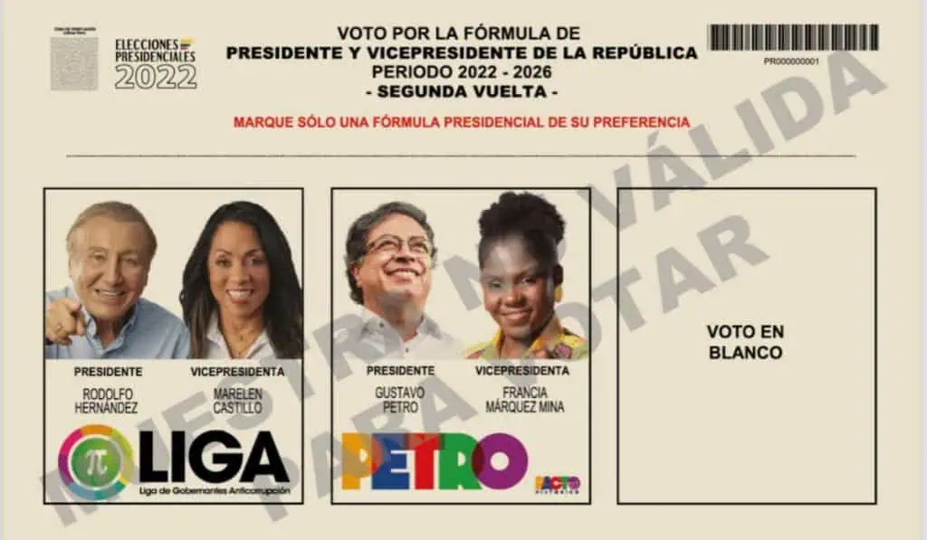 Así será el tarjetón electoral para la segunda vuelta presidencial en Colombia Así será el tarjetón electoral para la segunda vuelta presidencial en Colombia