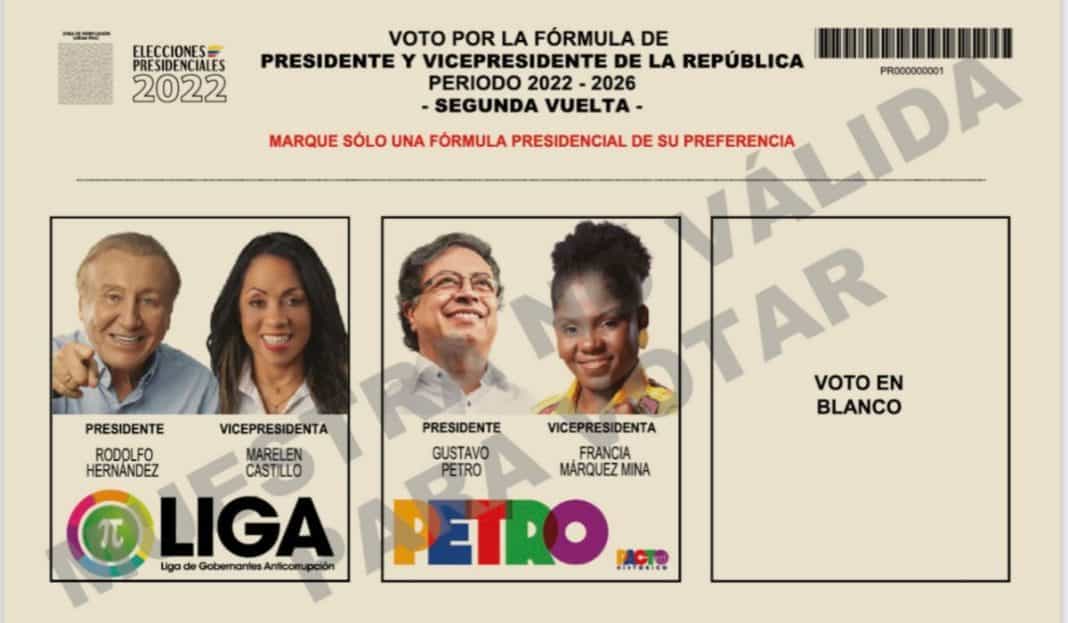 Así es el tarjetón para la segunda vuelta presidencial en Colombia