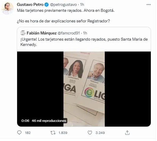 Registraduría Nacional responde a denuncias de Gustavo Petro por tarjetones marcados Registraduría Nacional responde a denuncias de Gustavo Petro por tarjetones marcados