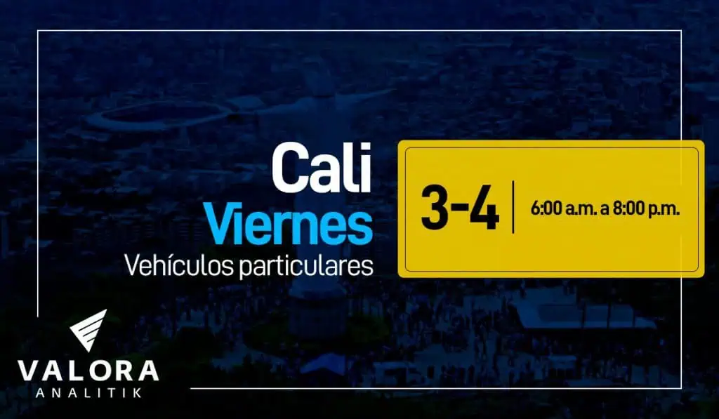 Pico y placa Cali hoy viernes 5 de agosto en particulares Pico y placa Cali hoy viernes 5 de agosto en particulares