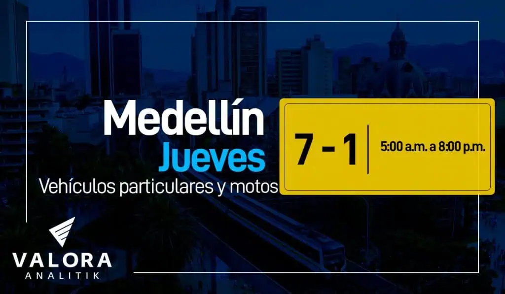 Pico y placa en Medellín, octubre 27: carros y motos Pico y placa en Medellín, octubre 27: carros y motos