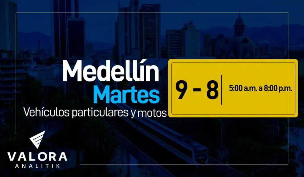 Pico y placa en Medellín, noviembre 15: carros y motos Pico y placa en Medellín, noviembre 15: carros y motos