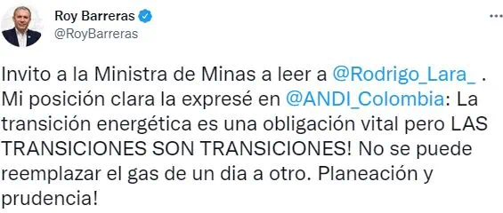 Colombia: ¡Planeación y prudencia! Petición de Roy Barreras a la ministra de Minas y Energía Colombia: ¡Planeación y prudencia! Petición de Roy Barreras a la ministra de Minas y Energía