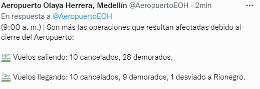 ¡Atención viajeros! Siguen suspendidas las operaciones aéreas en el Aeropuerto Olaya Herrera de Medellín