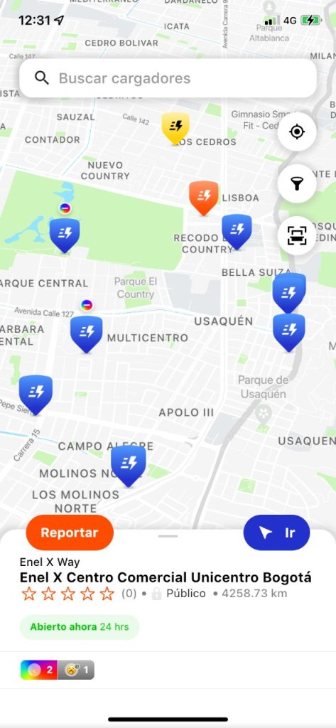 Los puntos de carga para autos eléctricos en Colombia
