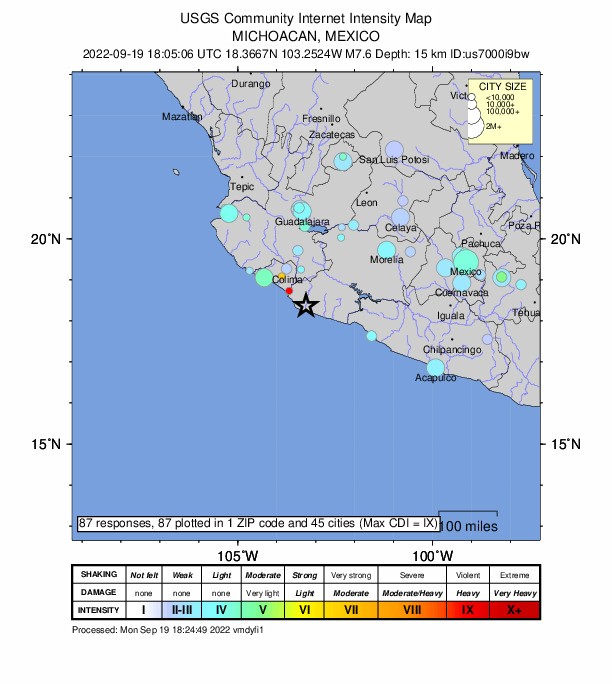 Sismo de magnitud 7,5 sacudió a México este lunes