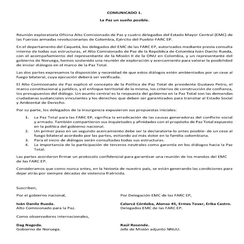 Comienzan los diálogos de paz entre Gobierno de Colombia y disidencias de las FARC