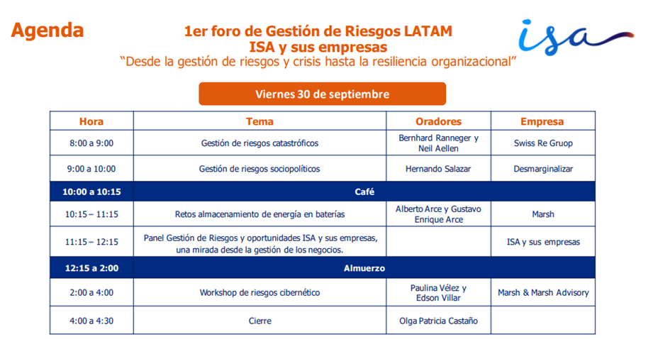 Primer Foro de gestión de riesgos Latam ISA y sus empresas: regístrese para conocer más de cambio climático, ciberseguridad y otras tendencias