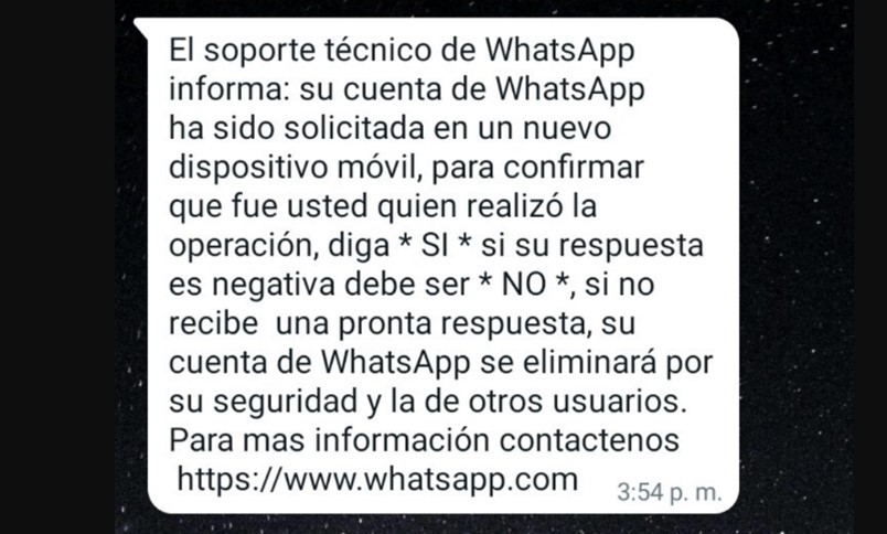 Imagen de WhatsApp que busca robar cuentas