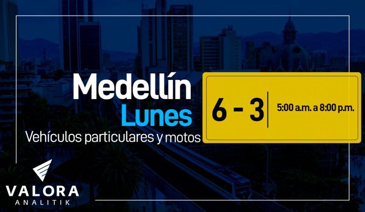 Pico y placa en Medellín, diciembre 5 carros y motos atenció a la rotación