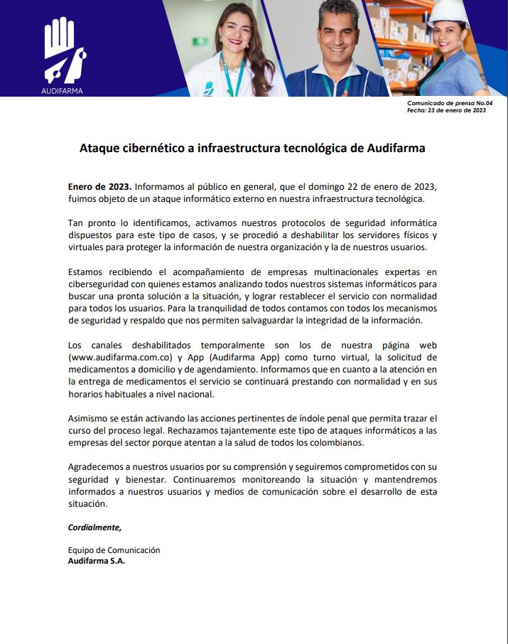 Nuevo ciberataque a la salud en Colombia: Audifarma reportó hackeo
