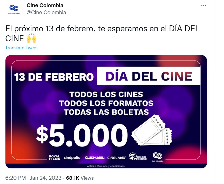 Día del cine en Colombia: cuándo será y dónde podrá ver películas a $5.000 en el país Día del cine en Colombia: cuándo será y dónde podrá ver películas a $5.000 en el país