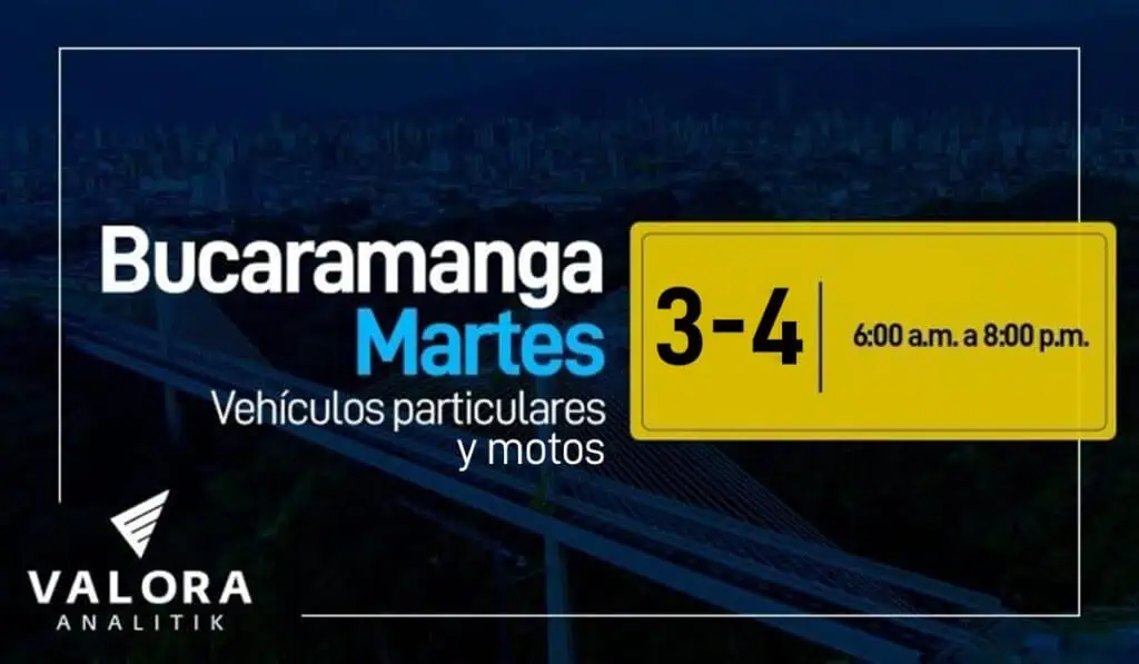 Pico y placa en Bucaramanga este martes 7 de febrero Pico y placa en Bucaramanga