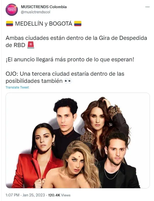 Colombia: sí vendría RBD para deleitar a fans tras llamada de Karol G Colombia: sí vendría RBD para deleitar a fans tras llamada de Karol G