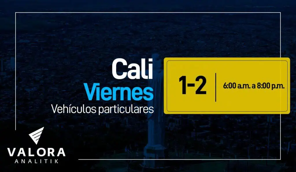 Pico y placa en Cali: de este modo funciona la restricción este 9 de junio Pico y placa hoy en Cali. Imagen: Valora Analitik.