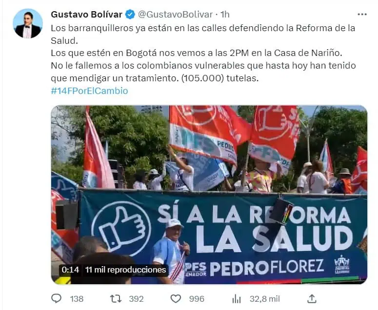 Balance de la marcha en Bogotá por la reforma a la salud este 14 de febrero Balance de la marcha en Bogotá por la reforma a la salud este 14 de febrero