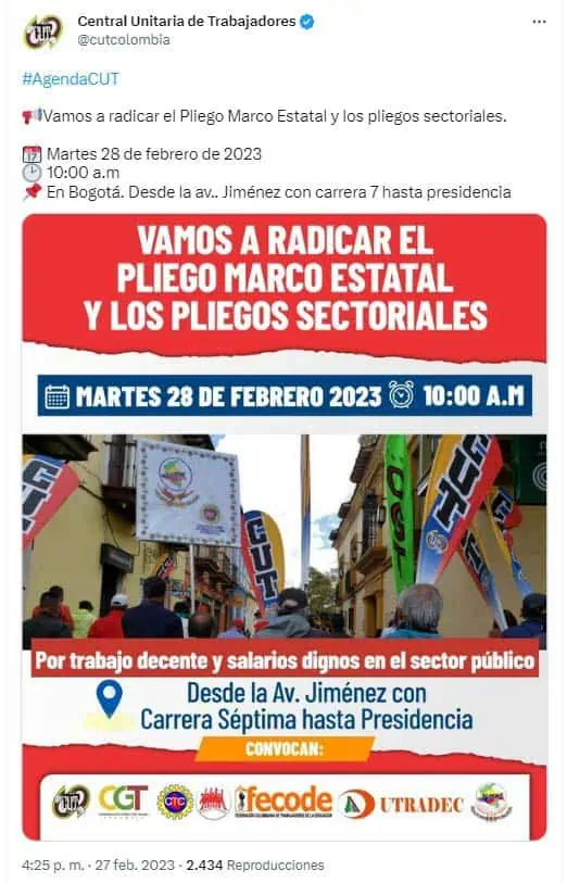 Puntos de encuentro de Fecode para las marchas de este 28 de febrero en Bogotá Puntos de encuentro de Fecode para las marchas de este 28 de febrero en Bogotá