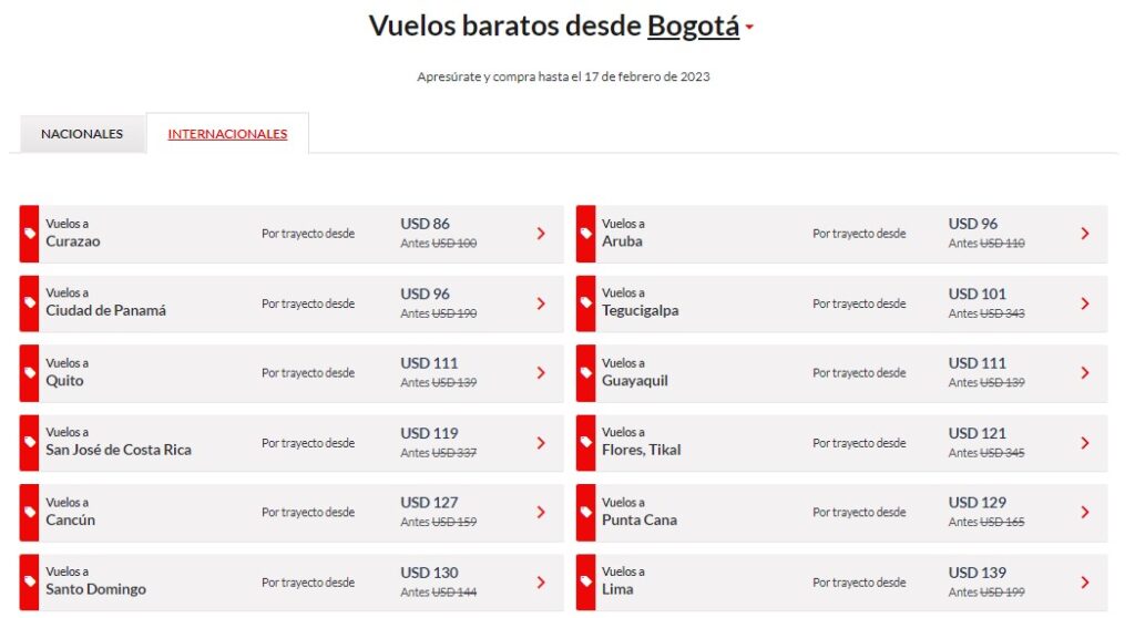 Vuelos internacionales de Avianca