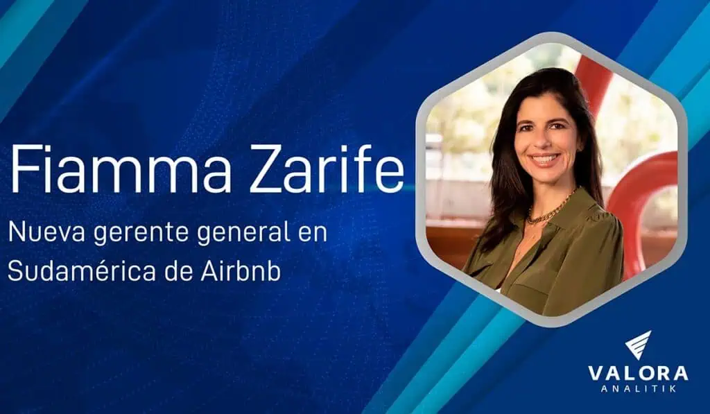 Fiamma Zarife, nueva gerente general en Sudamérica de Airbnb La plataforma de hospedaje Airbnb anunció este martes la llegada de Fiamma Zarife como nueva gerente general en Sudamérica.