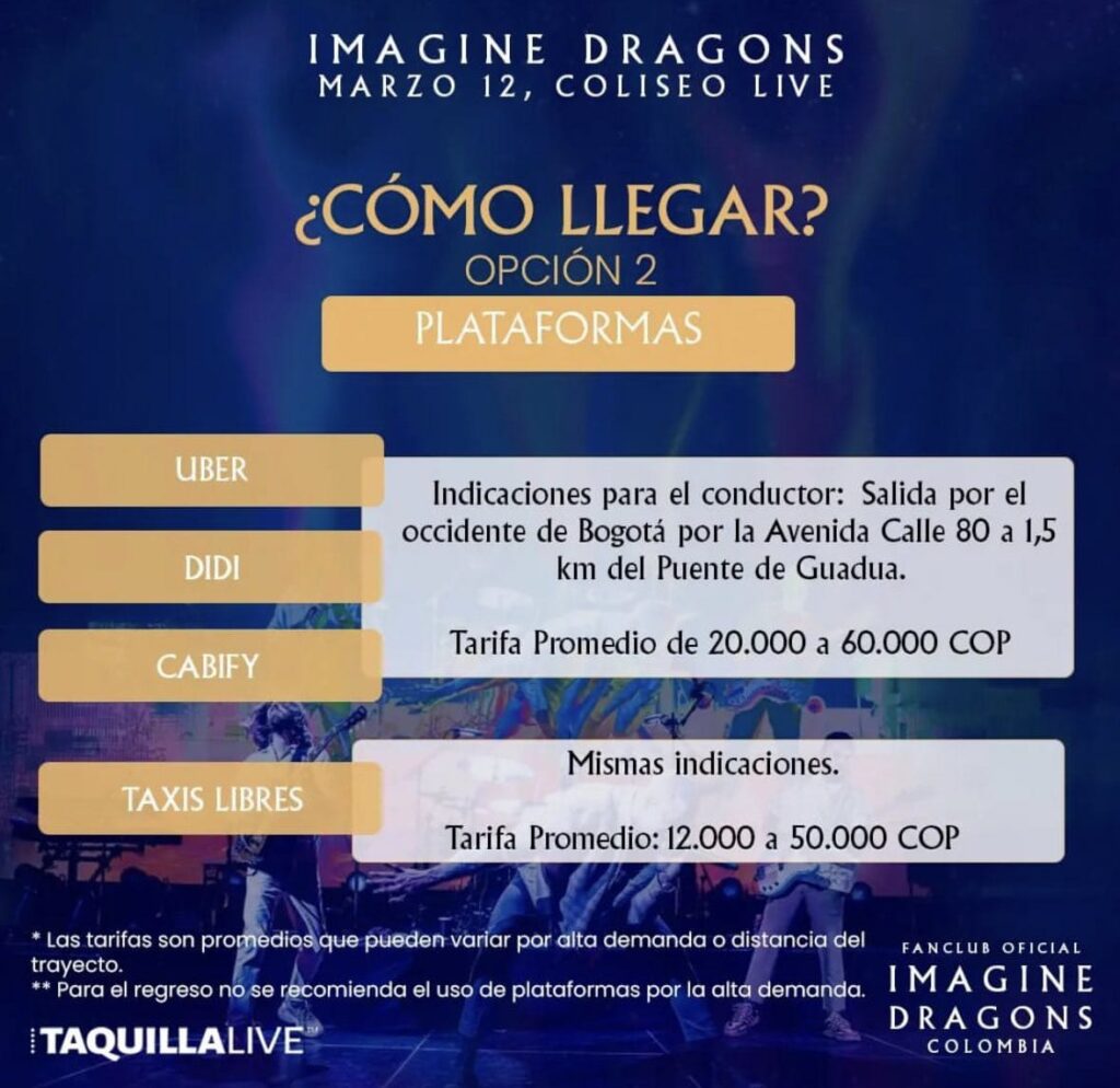 Imagine Dragons en Bogotá: estas son las rutas para movilizarse al Coliseo Live