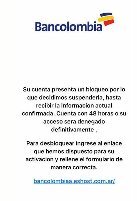 Ejemplo de phishing a nombre de Bancolombia.