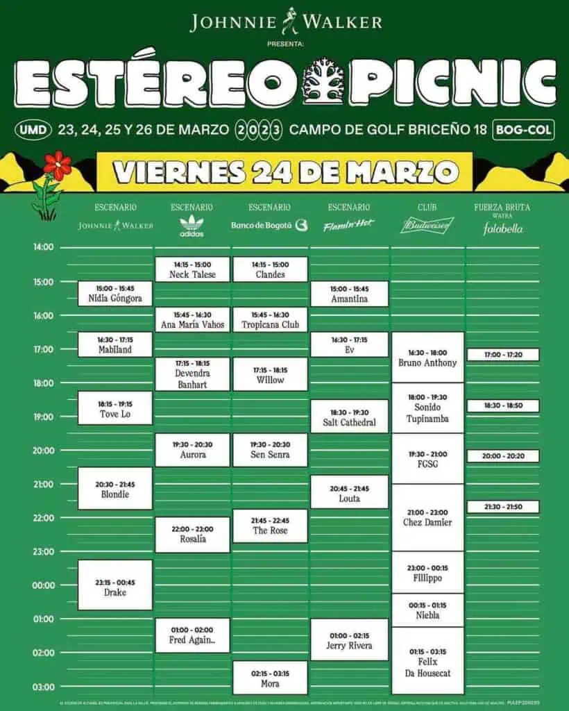 Festival Estéreo Picnic 2023: así será la programación hora por hora del evento Festival Estéreo Picnic 2023: así será la programación hora por hora del evento