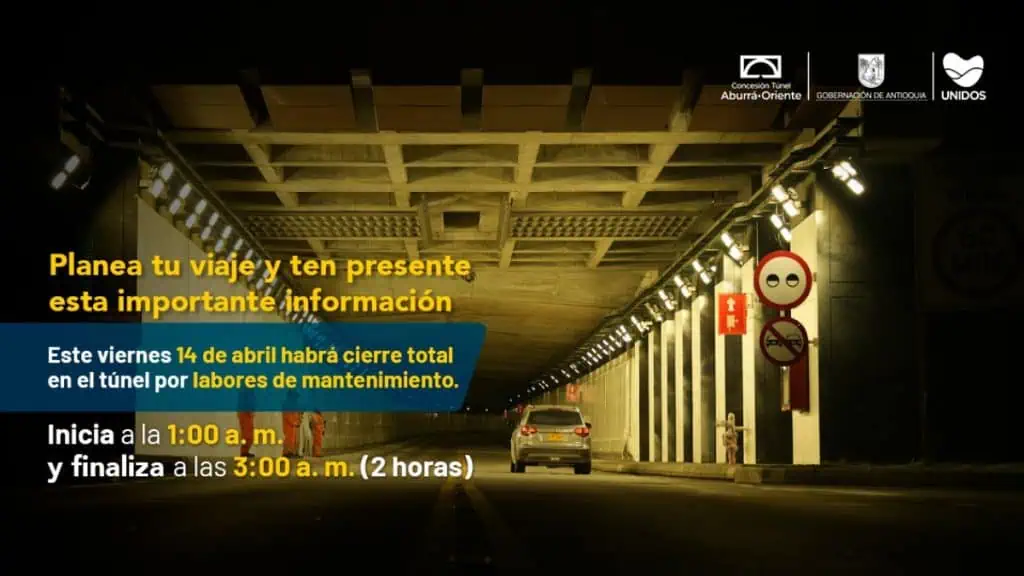 Cierre del Túnel de Oriente el 14 de abril: Planifique su trayecto Túnel Aburrá Oriente