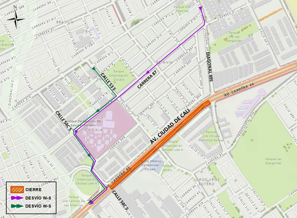 Cierre total en un tramo de la Av. Ciudad de Cali para llegar al norte de Bogotá