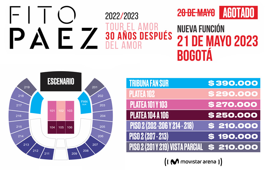 Fito Paéz confirma 2 fechas más para Bogotá y Medellín