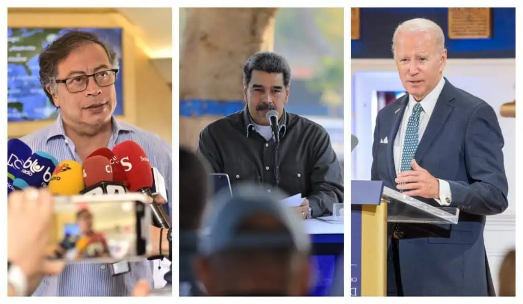 ¿Pedirá el presidente Petro a Biden suavizar sanciones a Venezuela? Gustavo Petro, presidente de Colombia, Nicolás Maduro, presidente de Venezuela, y Joe Biden, presidente de Estados Unidos
