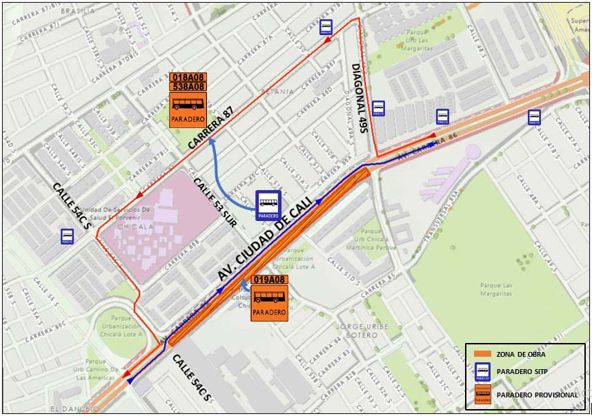 Cierre total en un tramo de la Av. Ciudad de Cali para llegar al norte de Bogotá