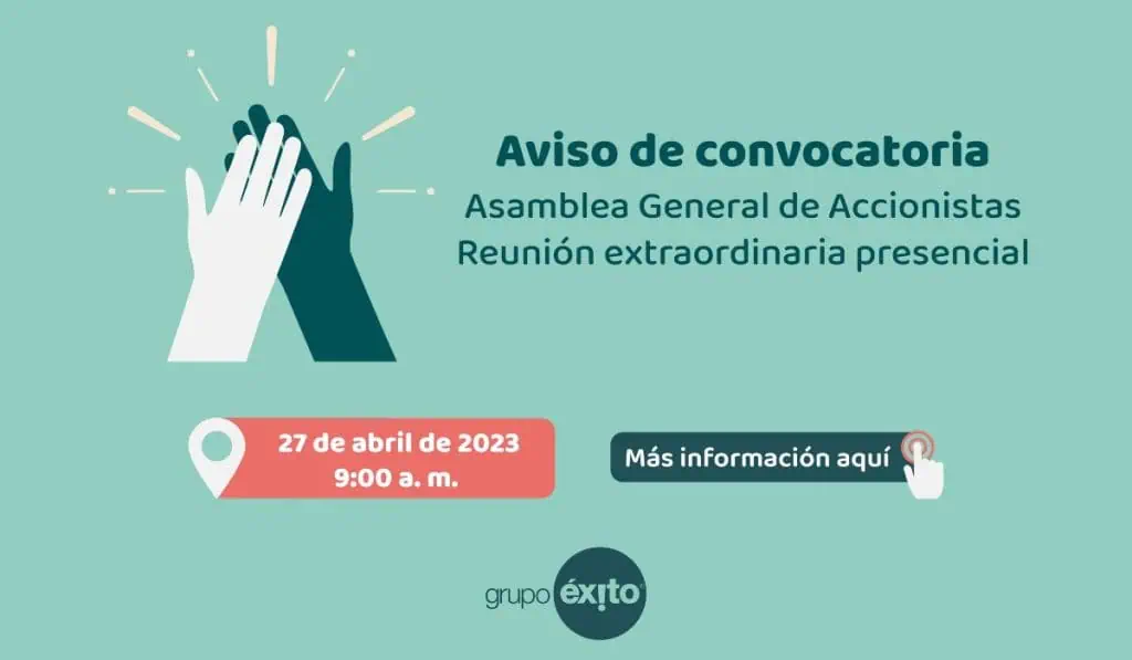 Asamblea Almacenes Éxito Reunión Presencial Extraordinaria - Aviso de convocatoria Asamblea Grupo Éxito