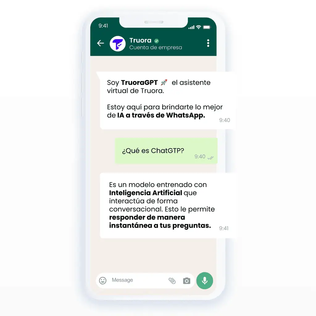 Desarrollan opción para usar ChatGPT desde WhatsApp Así se utiliza ChatGPT en WhatsApp. Imagen: Truora.