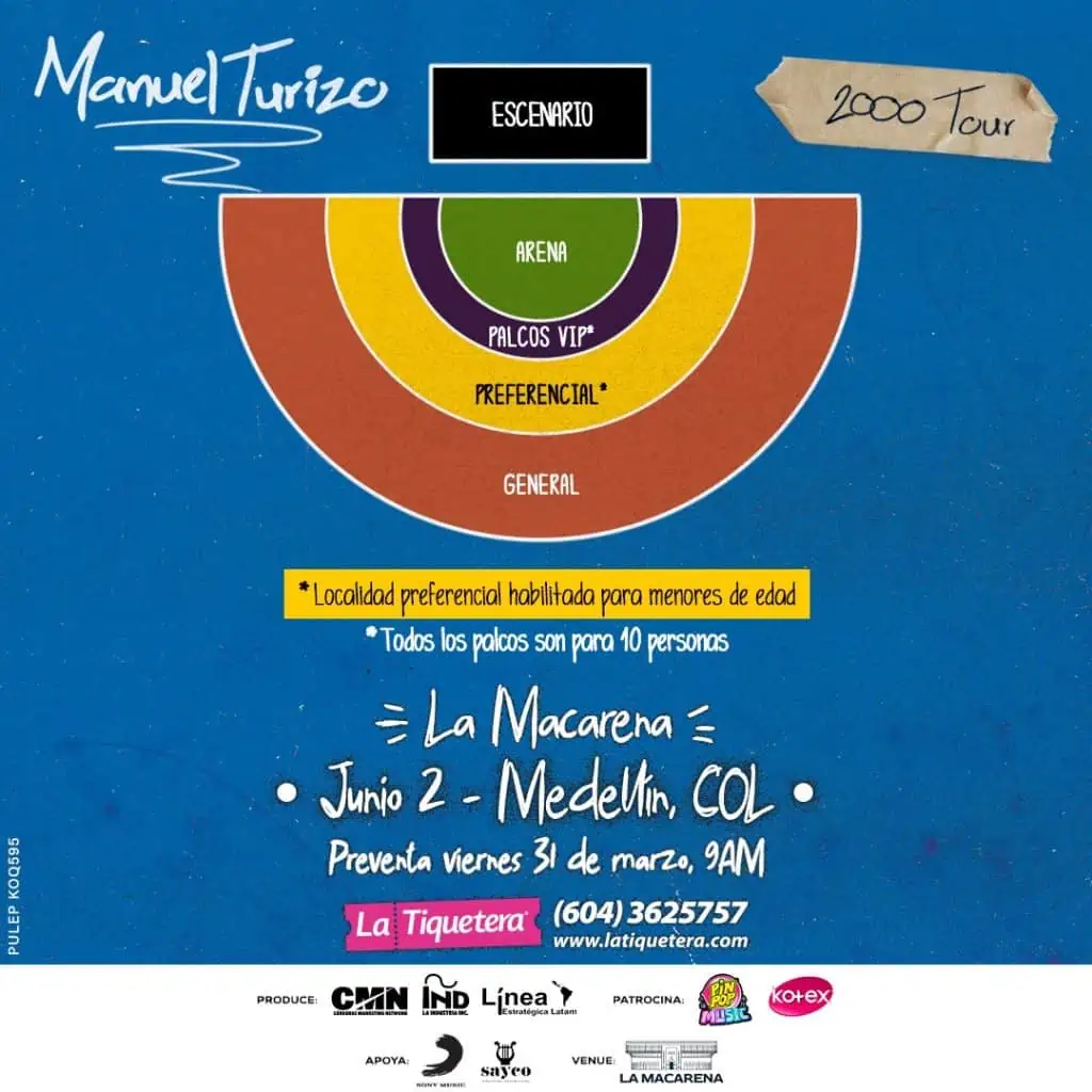 El esperado ‘2000 TOUR’ de Manuel Turizo llega a Medellín Boletas y localidades Manuel Turizo -2