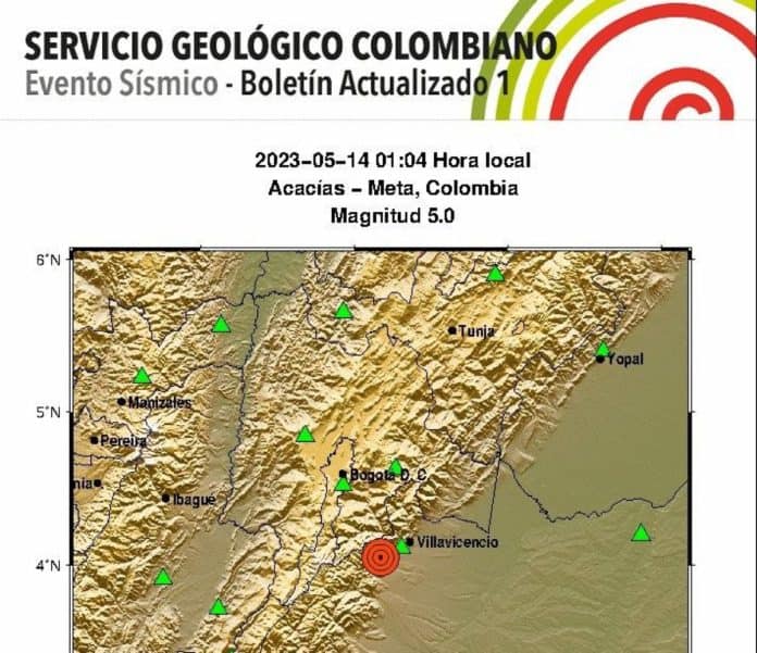 Fuerte temblor de 5,0_ epicentro en el Meta y se siente en Bogotá. Imagen_ Servicio Geológico Nacion Fuerte temblor de 5,0: epicentro en el Meta y se siente en Bogotá