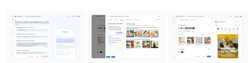 Google Ads presenta mejoras impulsadas por la inteligencia artificial Imagen del nuevo flujo de creación de activos para Performance Max, incluidos los activos de imagen creados por IA.