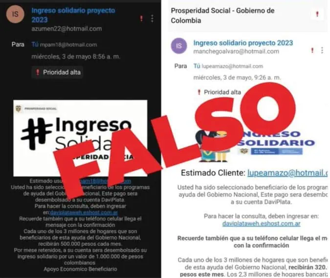Nuevo intento de phishing mediante Ingreso Solidario: el programa no está vigente en 2023 Desinformación en redes a nombre de Prosperidad Social.