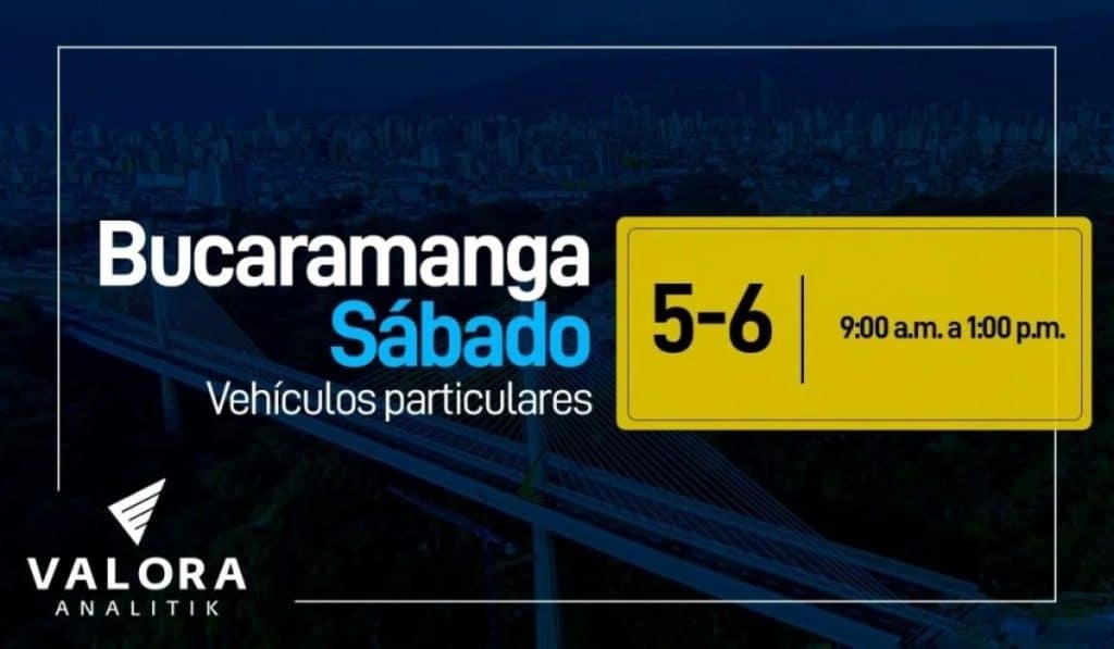 Pico y placa sábado 20 de mayo de 2023 en Bucaramanga.